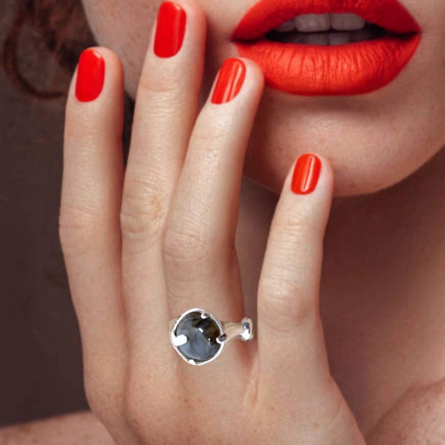 Sterling Silver Statement Ring – Hand-Carved Sculptural Design by Tg-Jewellery By Tamara Gervasio (sculpture-ring-sterling-silver-925-with-agate-jasper-or-tiger-eye)