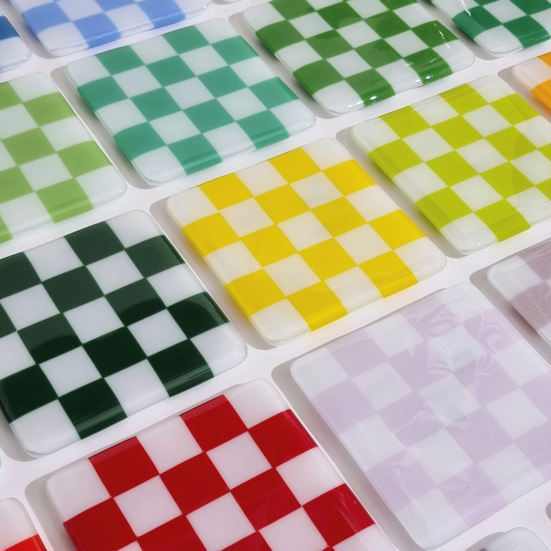10cm Chequered Soft White/Colour Coaster - Oceanside Collection