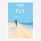 Coastal Wall Art – Free To Fly Beach Scene A4 Print by BeckyBettesworth (free-to-fly)