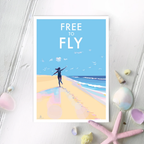Coastal Wall Art – Free To Fly Beach Scene A4 Print by BeckyBettesworth (free-to-fly)