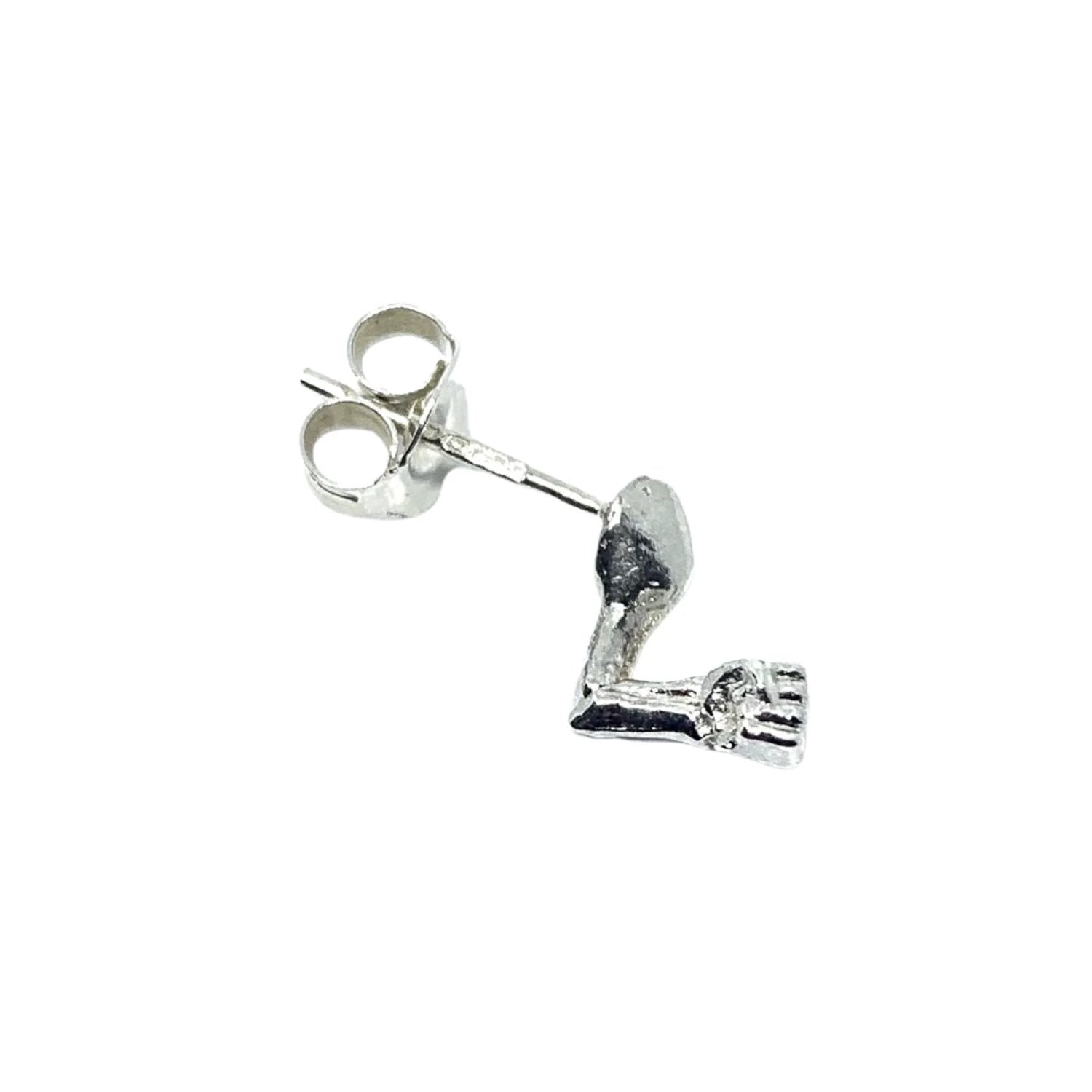 Gothic Skull Earrings - Handcrafted Sterling Silver Solo Stud by Tg-Jewellery By Tamara Gervasio (skull-arm-solo-stud-earring-in-sterling-silver-925-oxide-finish)