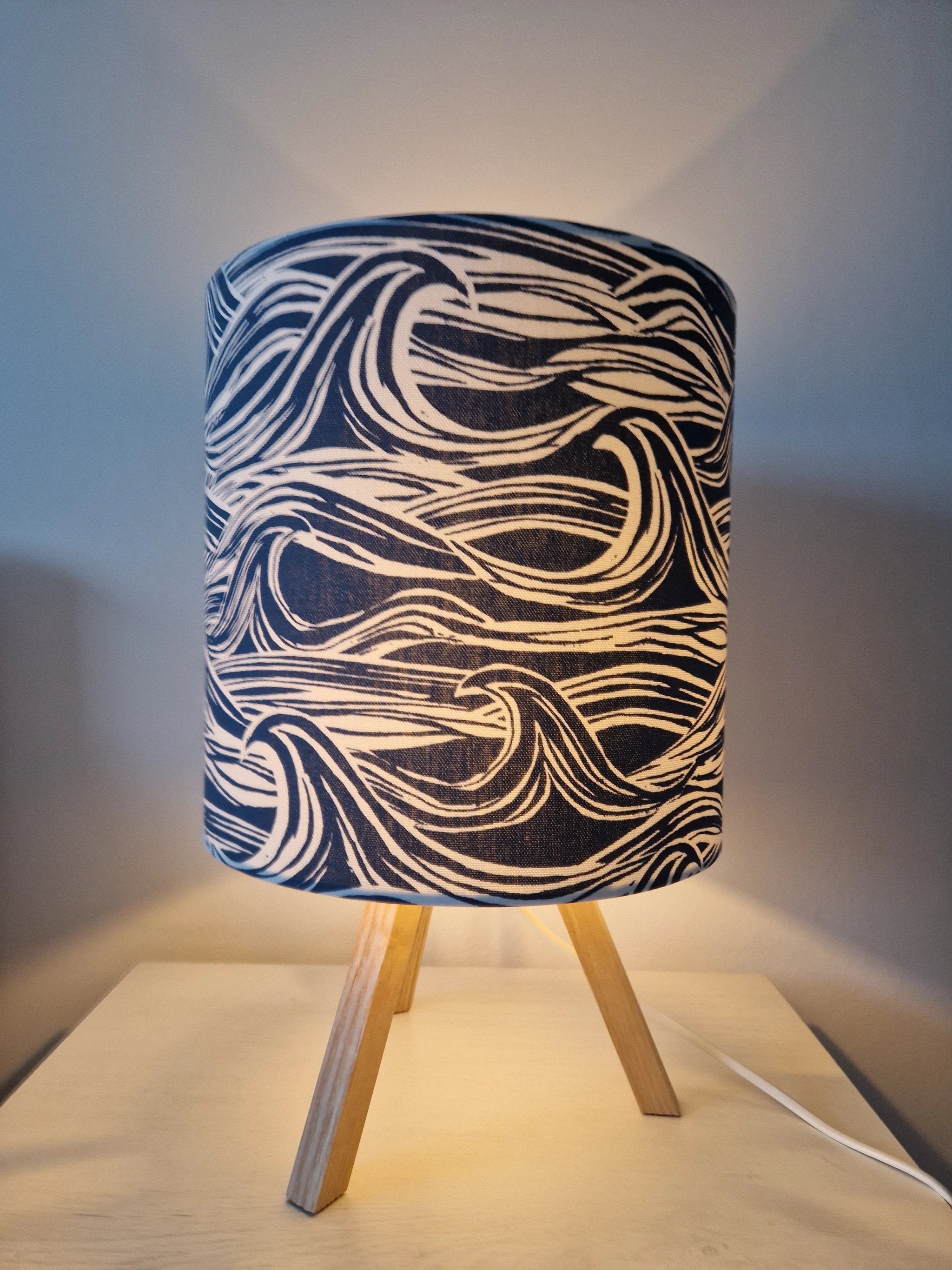 Coastal Lampshade – Handmade Wave Design Creates Calming Shadows by Sailing Sea Shades (medium-wave-lampshade)