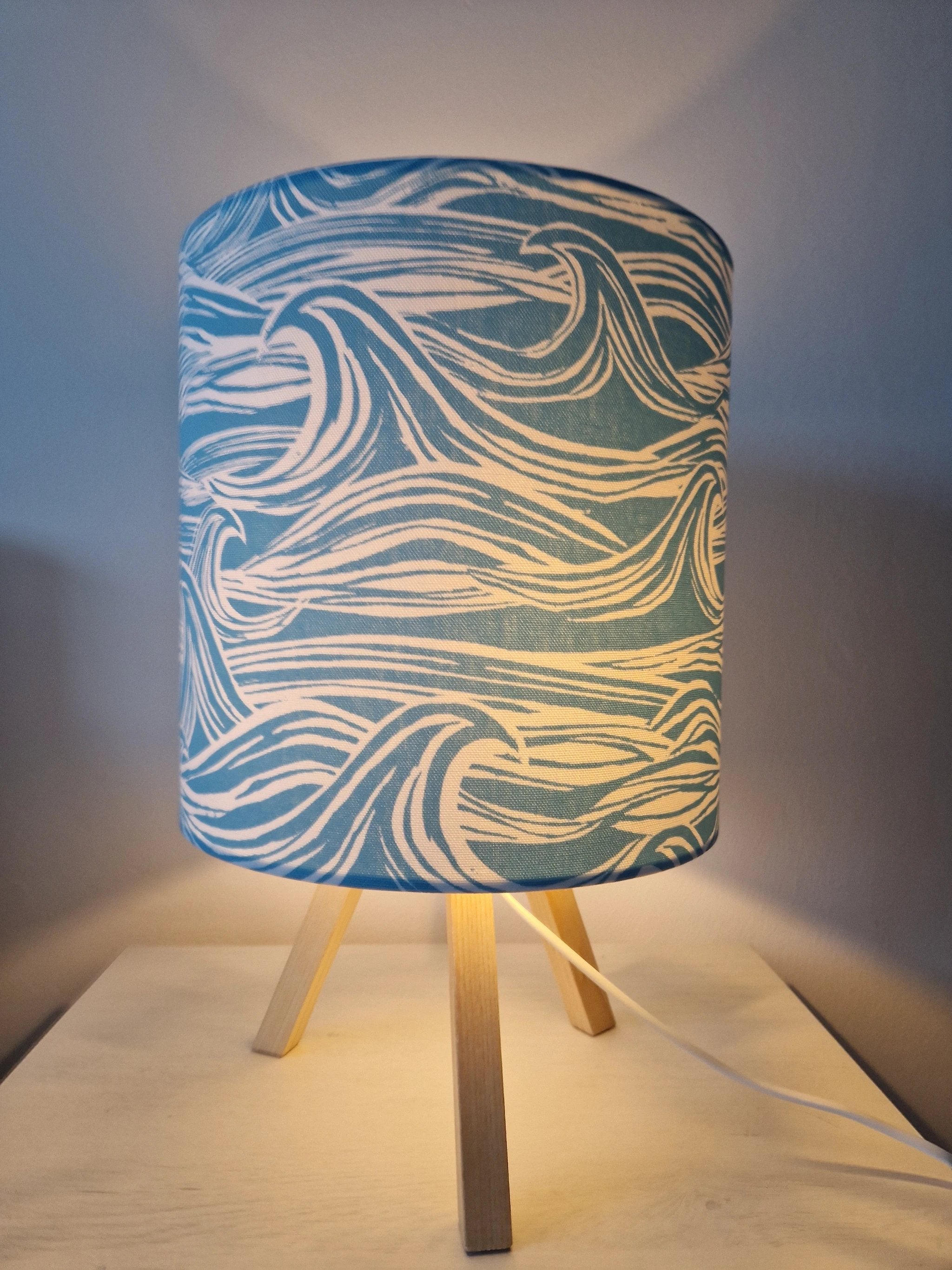 Coastal Lampshade – Handmade Wave Design Creates Calming Shadows by Sailing Sea Shades (medium-wave-lampshade)