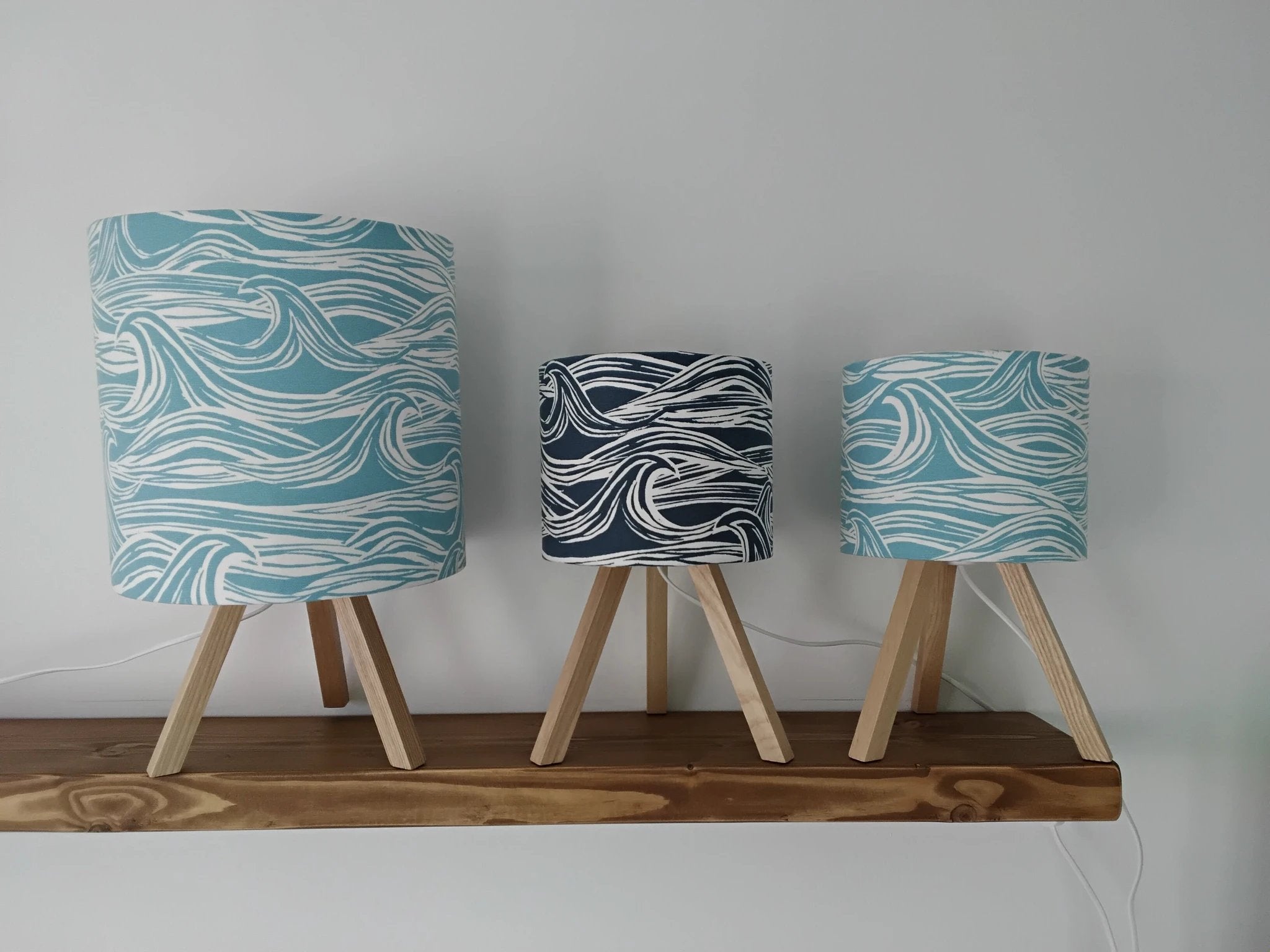 Coastal Lampshade – Handmade Wave Design Creates Calming Shadows by Sailing Sea Shades (medium-wave-lampshade)