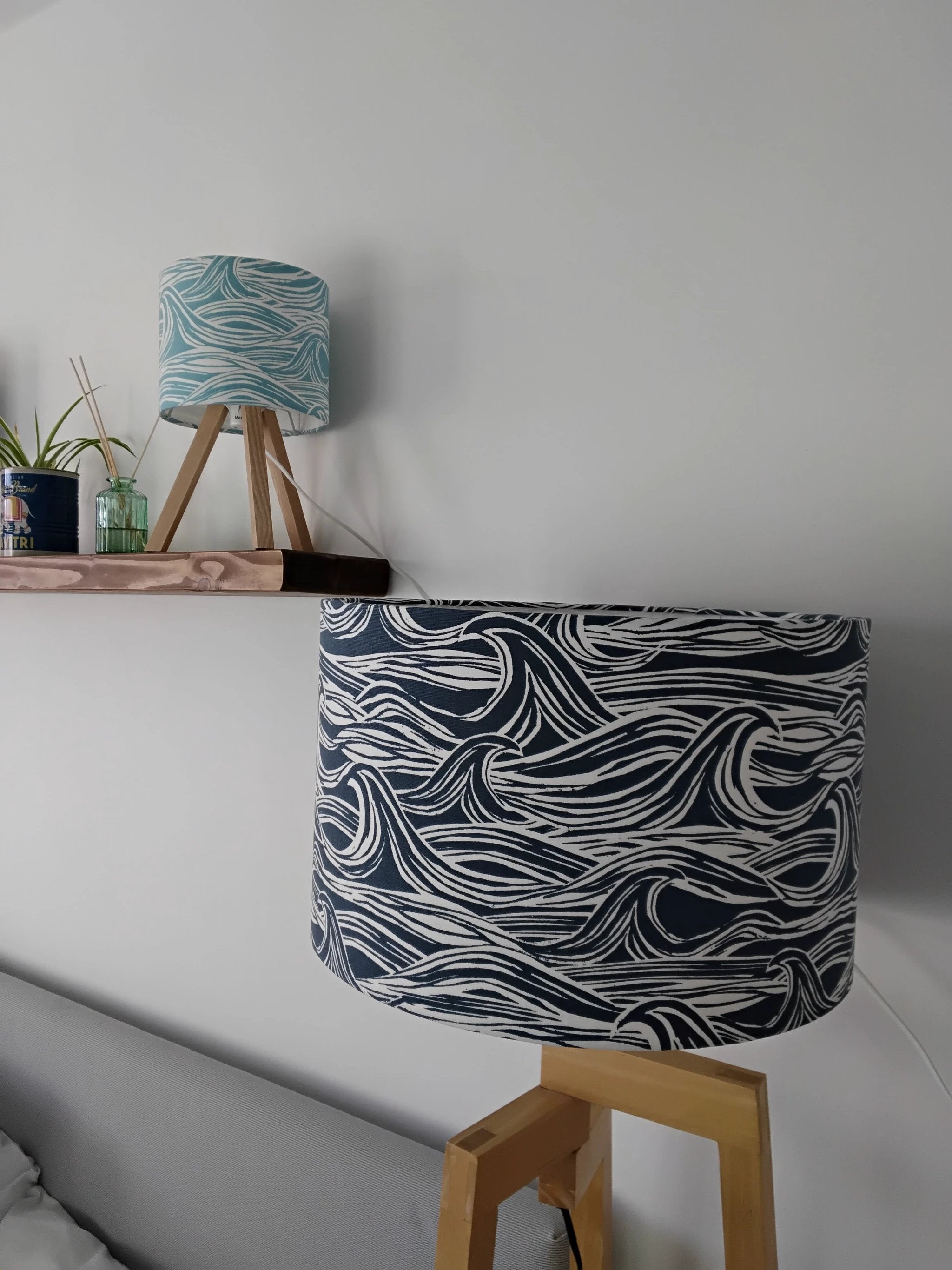 Coastal Lampshade – Handcrafted Wave Design, 40cm by Sailing Sea Shades (large-wave-lampshade)