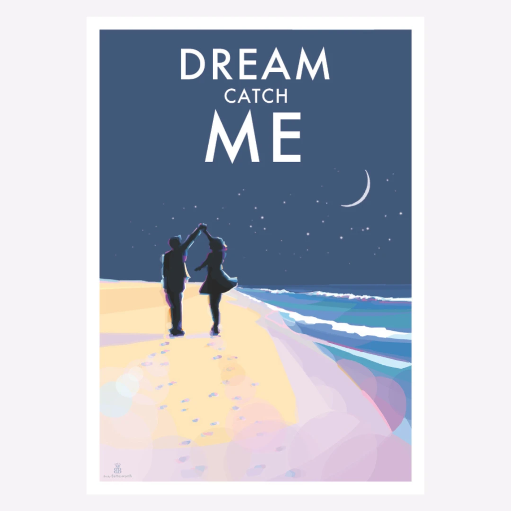 Moonlight Beach Art Print – Romantic Coastal Wall Art by Becky Bettesworth by BeckyBettesworth (dream-catch-me)