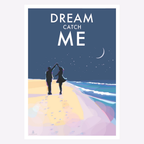 Moonlight Beach Art Print – Romantic Coastal Wall Art by Becky Bettesworth by BeckyBettesworth (dream-catch-me)