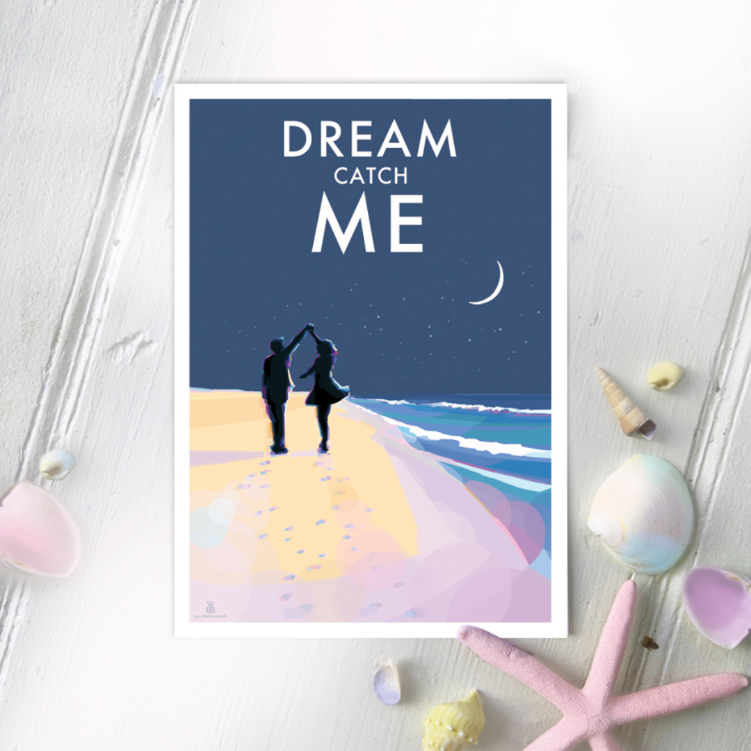 Moonlight Beach Art Print – Romantic Coastal Wall Art by Becky Bettesworth by BeckyBettesworth (dream-catch-me)