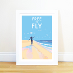 Coastal Wall Art – Free To Fly Beach Scene A4 Print by BeckyBettesworth (free-to-fly)