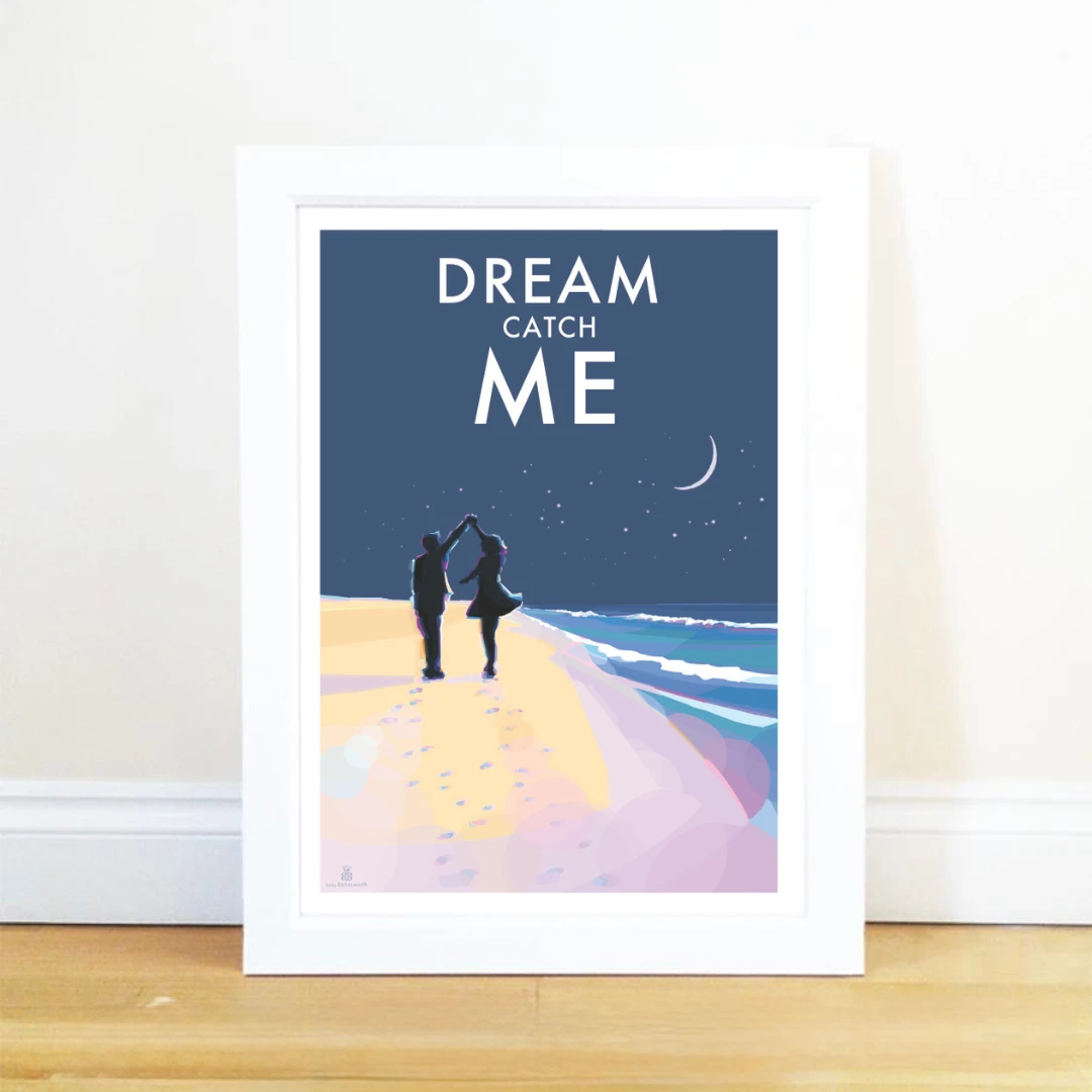 Moonlight Beach Art Print – Romantic Coastal Wall Art by Becky Bettesworth by BeckyBettesworth (dream-catch-me)