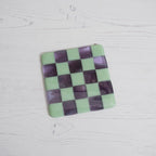 10cm Mint Green & Transparent Lavender with Amethyst/White Chequered Coaster - Bullseye Collection