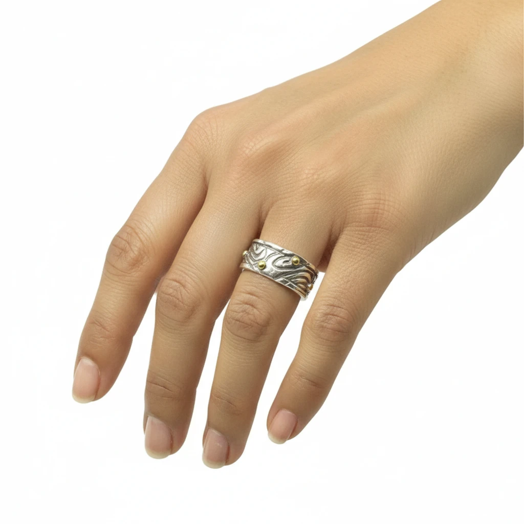 Sterling Silver Ring – Wood-Inspired Contemporary Design by Tg-Jewellery By Tamara Gervasio (le-linee-pebbles-ring-sterling-silver-925-with-brass-accents-one-of-a-kind)
