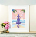 Mindfulness Wall Art – Be Happy Vintage Yoga Poster by Becky Bettesworth by BeckyBettesworth (be-happy)