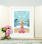 Motivational Wall Art – Faith Hope Love Yoga Print by Becky Bettesworth by BeckyBettesworth (faith-hope-love)
