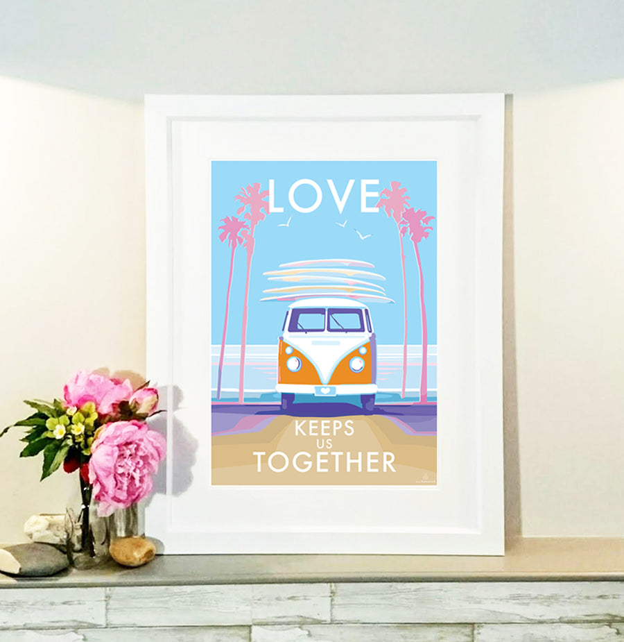 Vintage Travel Poster – Love Keeps Us Together Beach Print by BeckyBettesworth (love-keeps-us-together)