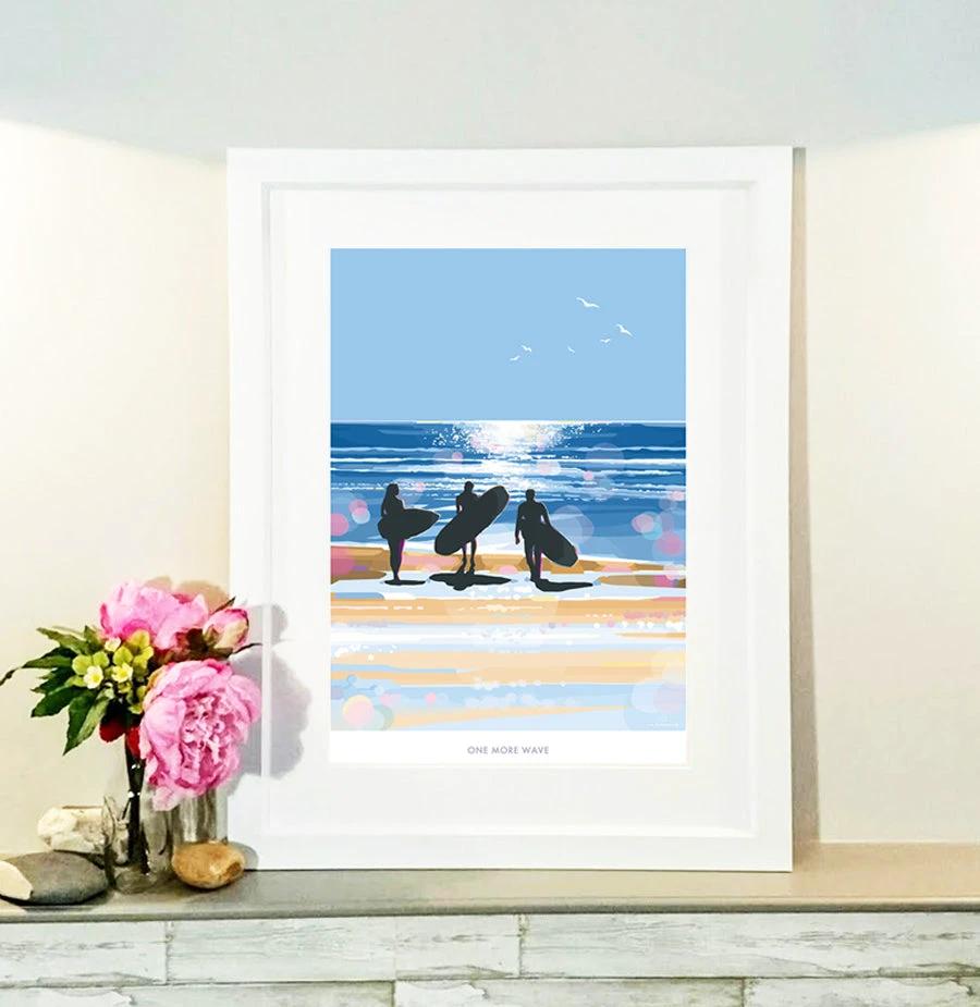Surf Art Print – One More Wave Vintage Beach Poster by BeckyBettesworth (one-more-wave)