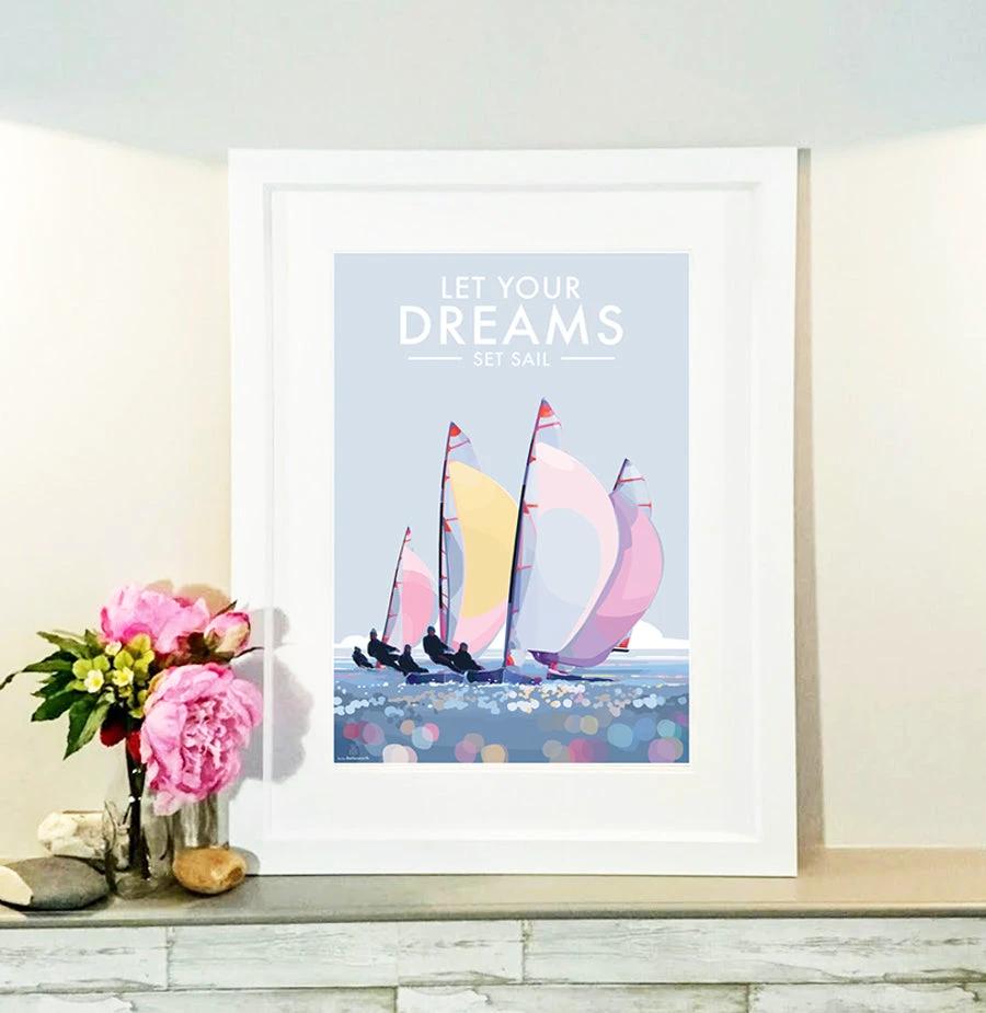 Vintage Sailing Poster – Let Your Dreams Set Sail Print by BeckyBettesworth (let-your-dreams-set-sail)