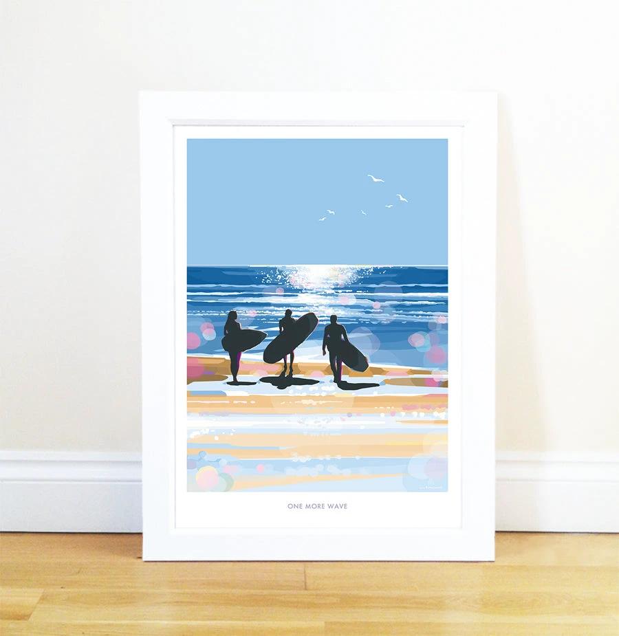 Surf Art Print – One More Wave Vintage Beach Poster by BeckyBettesworth (one-more-wave)