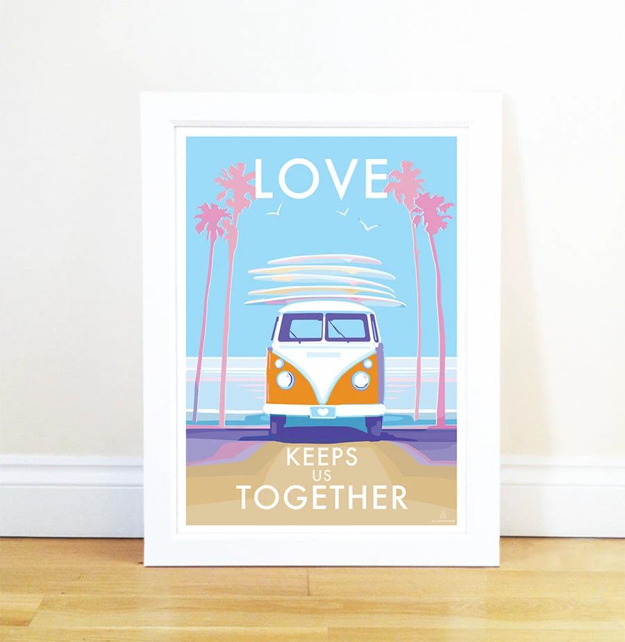 Vintage Travel Poster – Love Keeps Us Together Beach Print by BeckyBettesworth (love-keeps-us-together)