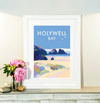 Cornwall Travel Poster – Holywell Bay Seaside Print by Becky Bettesworth by BeckyBettesworth (holywell-bay)
