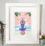 Mindfulness Wall Art – Be Happy Vintage Yoga Poster by Becky Bettesworth by BeckyBettesworth (be-happy)