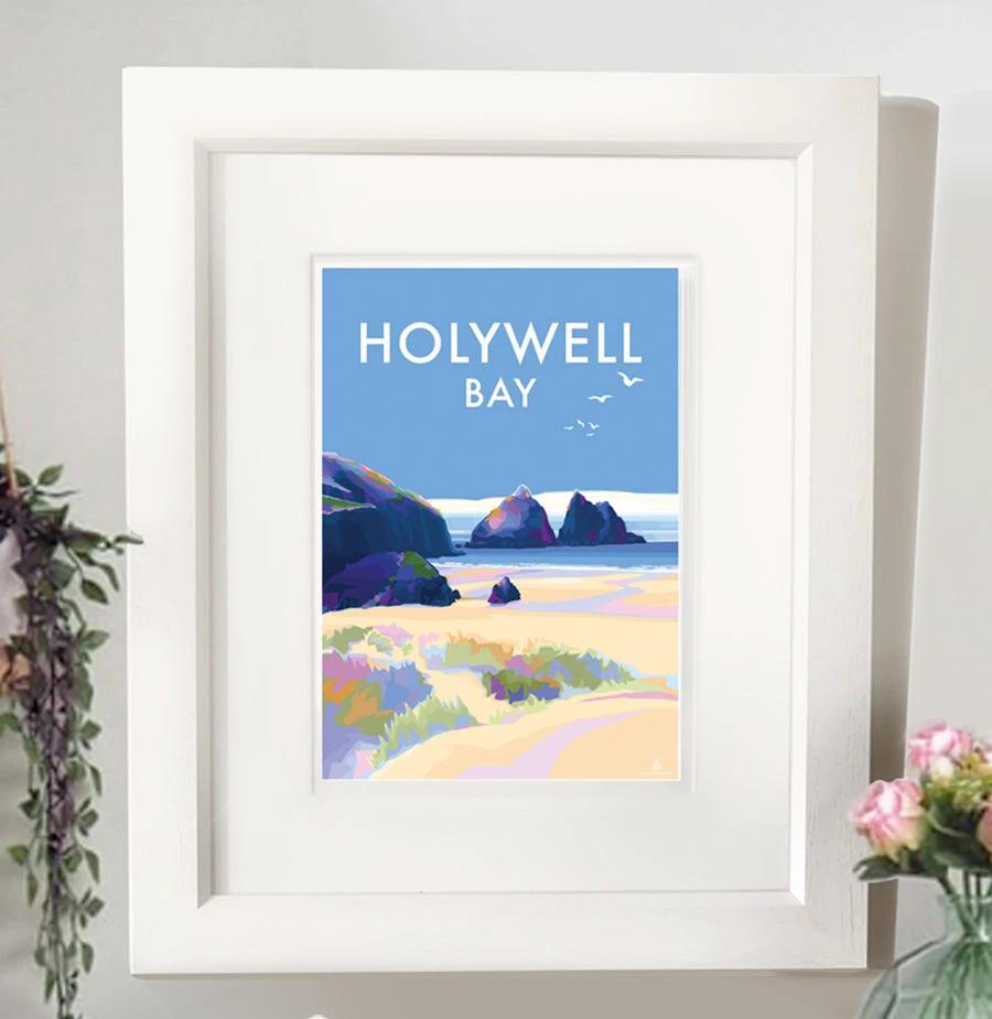 Cornwall Travel Poster – Holywell Bay Seaside Print by Becky Bettesworth by BeckyBettesworth (holywell-bay)