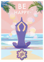 Mindfulness Wall Art – Be Happy Vintage Yoga Poster by Becky Bettesworth by BeckyBettesworth (be-happy)