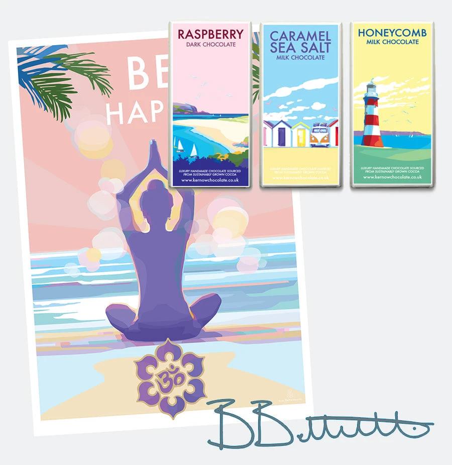 Mindfulness Wall Art – Be Happy Vintage Yoga Poster by Becky Bettesworth by BeckyBettesworth (be-happy)