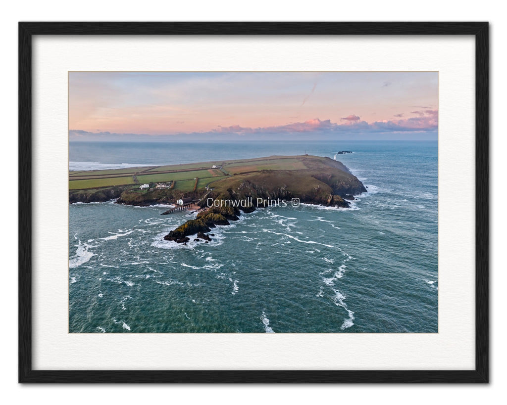 Cornwall Lighthouse Print – Trevose Head Winter Aerial View by Cornwall Prints (trevose-head-in-winter-light-lighthouse-lifeboat-station)