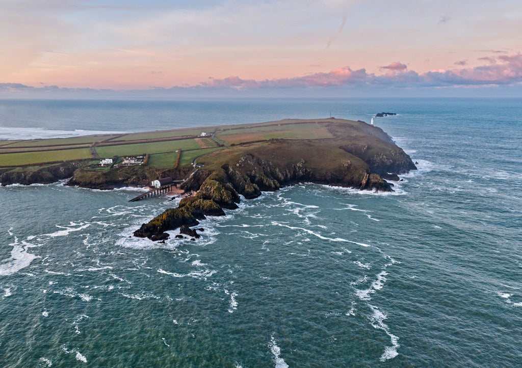 Cornwall Lighthouse Print – Trevose Head Winter Aerial View by Cornwall Prints (trevose-head-in-winter-light-lighthouse-lifeboat-station)