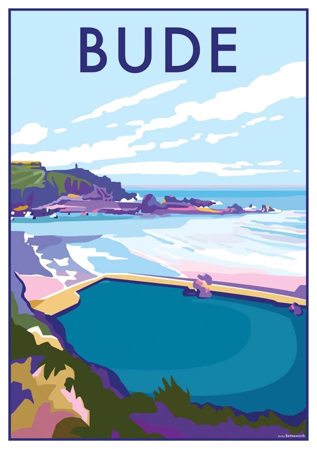 Bude Travel Poster – Vintage Style Cornwall Art by Becky Bettesworth by BeckyBettesworth (bude)