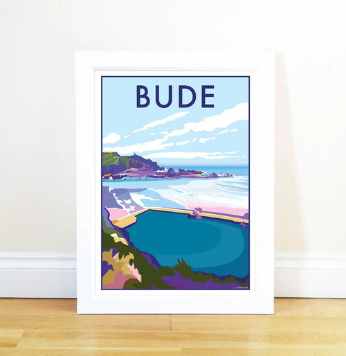 Bude Travel Poster – Vintage Style Cornwall Art by Becky Bettesworth by BeckyBettesworth (bude)