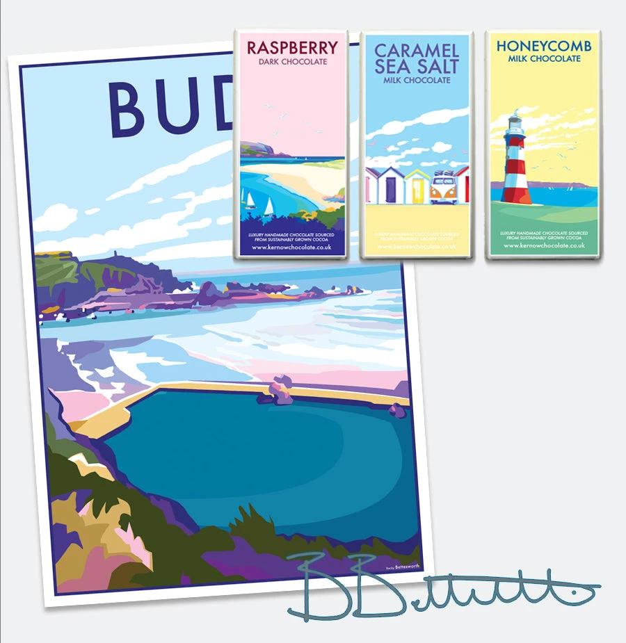 Bude Travel Poster – Vintage Style Cornwall Art by Becky Bettesworth by BeckyBettesworth (bude)