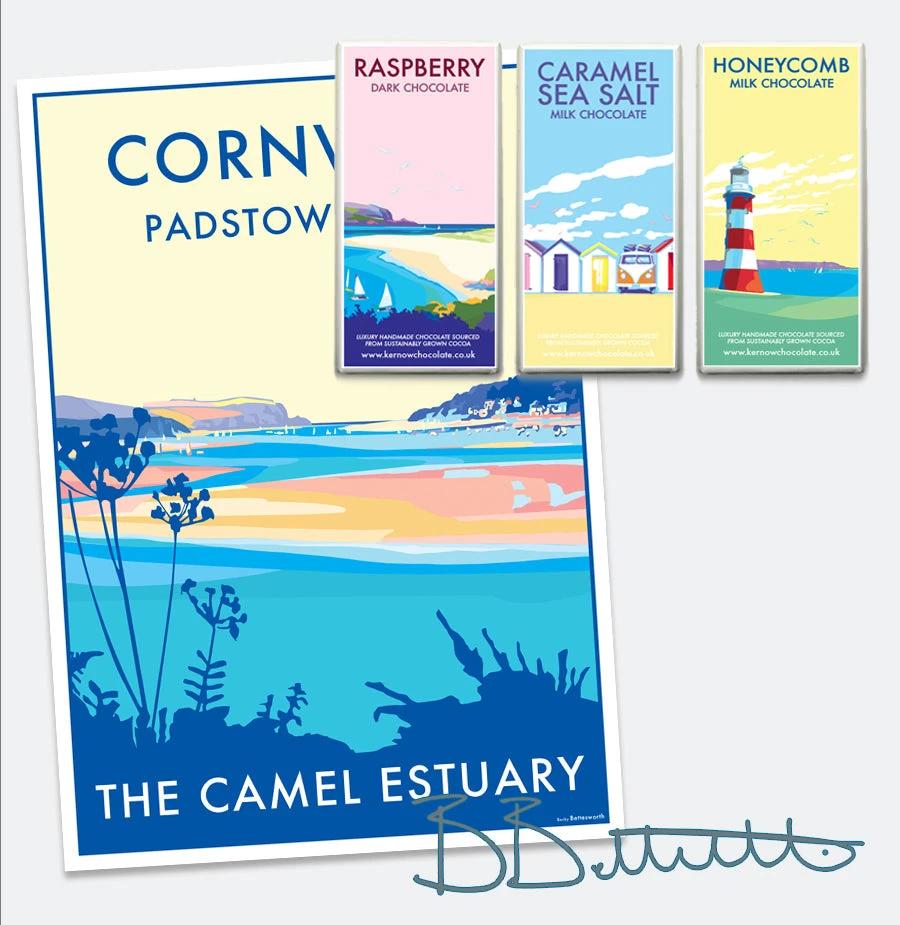Vintage Travel Poster – Cornwall Camel Estuary Art Print by BeckyBettesworth (cornwall-camel)
