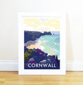 Cornwall Travel Poster – Vintage Porthcurno Beach Art by Becky Bettesworth by BeckyBettesworth (cornwall-beach)