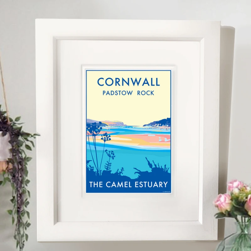 Vintage Travel Poster – Cornwall Camel Estuary Art Print by BeckyBettesworth (cornwall-camel)