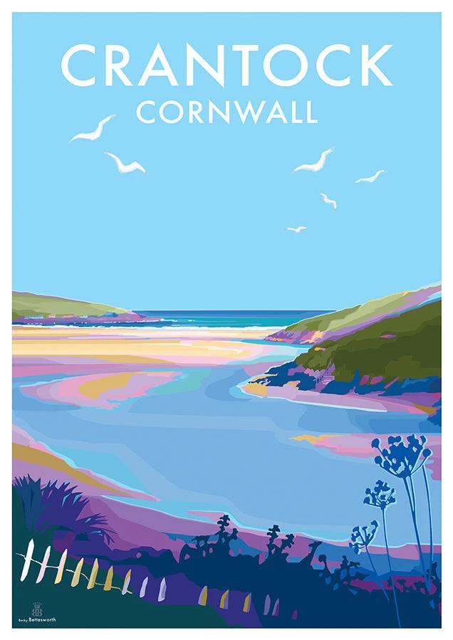 Cornwall Travel Poster – Vintage Crantock Beach Art by Becky Bettesworth by BeckyBettesworth (crantock)