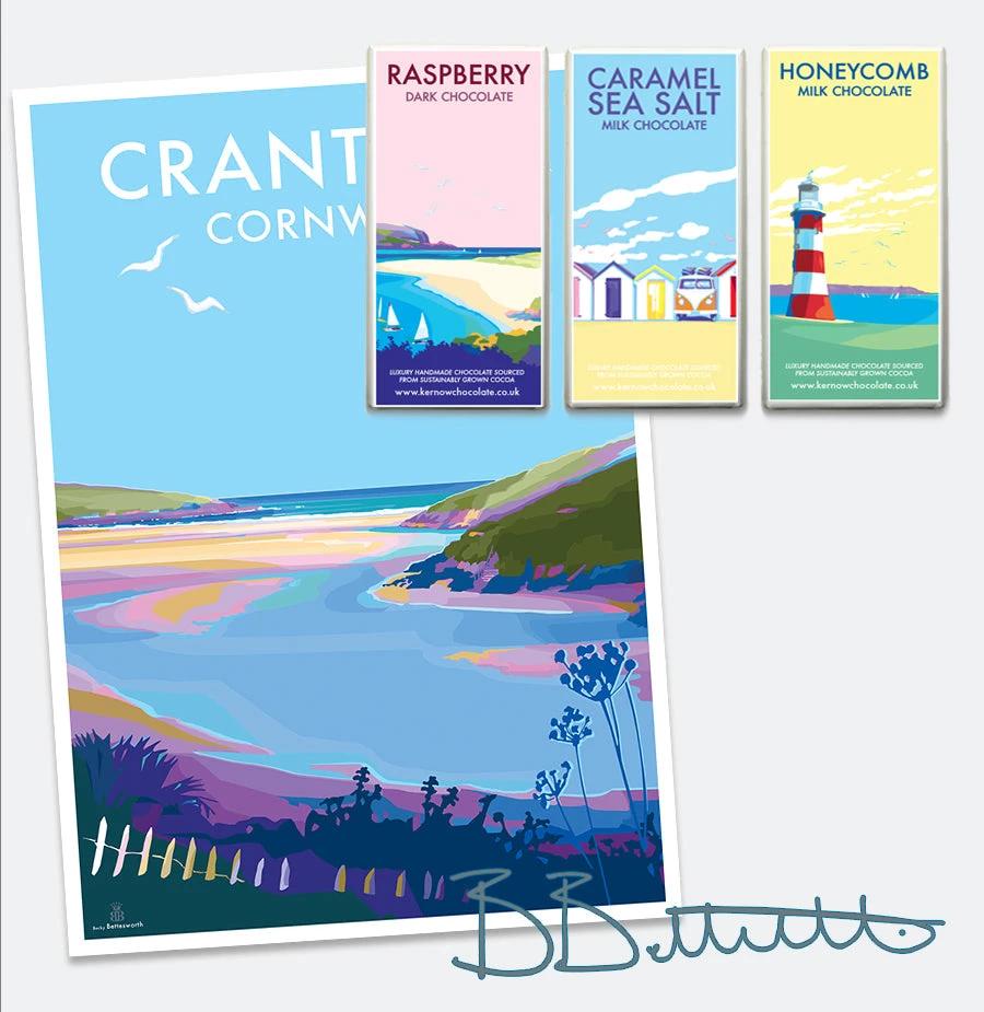 Cornwall Travel Poster – Vintage Crantock Beach Art by Becky Bettesworth by BeckyBettesworth (crantock)