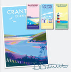 Cornwall Travel Poster – Vintage Crantock Beach Art by Becky Bettesworth by BeckyBettesworth (crantock)