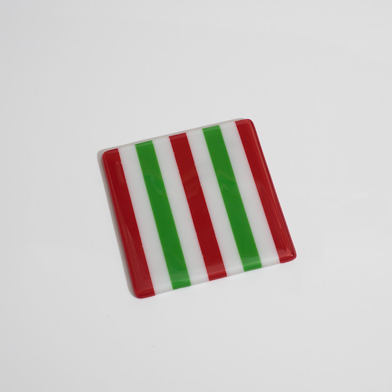 Fused Glass Coaster – Festive Candy Cane Stripes by David Perry Glass & Ceramics (candy-cane-striped-coaster-oceanside-collection)