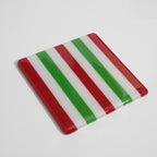 Fused Glass Coaster – Festive Candy Cane Stripes by David Perry Glass & Ceramics (candy-cane-striped-coaster-oceanside-collection)