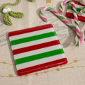 Fused Glass Coaster – Festive Candy Cane Stripes by David Perry Glass & Ceramics (candy-cane-striped-coaster-oceanside-collection)