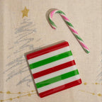 Fused Glass Coaster – Festive Candy Cane Stripes by David Perry Glass & Ceramics (candy-cane-striped-coaster-oceanside-collection)