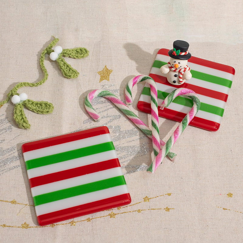 Fused Glass Coaster – Festive Candy Cane Stripes by David Perry Glass & Ceramics (candy-cane-striped-coaster-oceanside-collection)