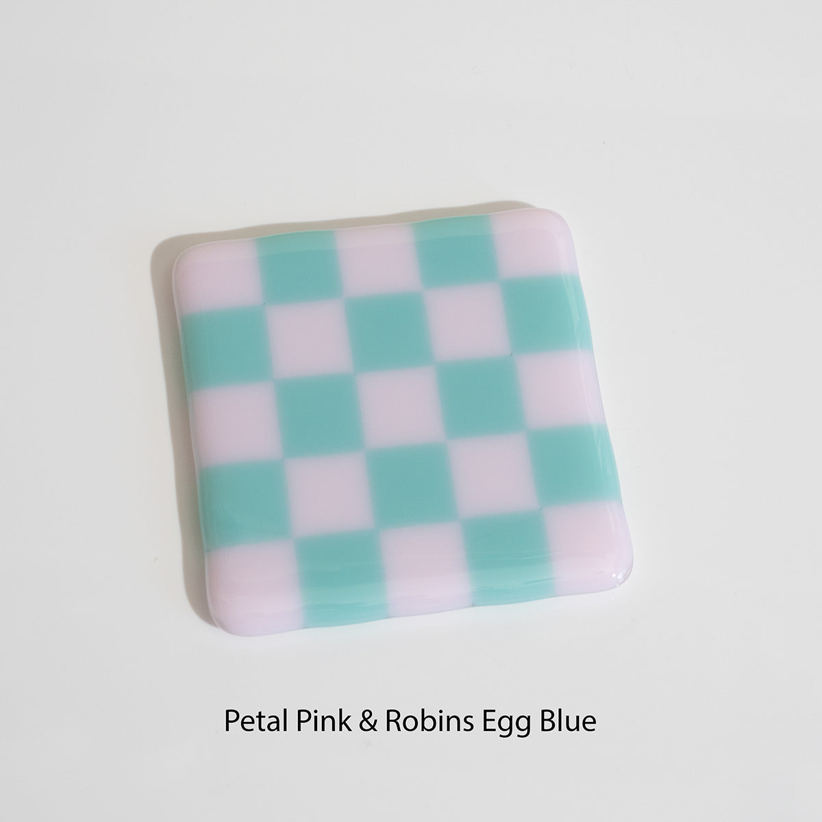 Fused Glass Coaster – Custom Chequered Pattern by David Perry Glass & Ceramics (10cm-chequered-dual-coloured-coaster-bullseye-collection)
