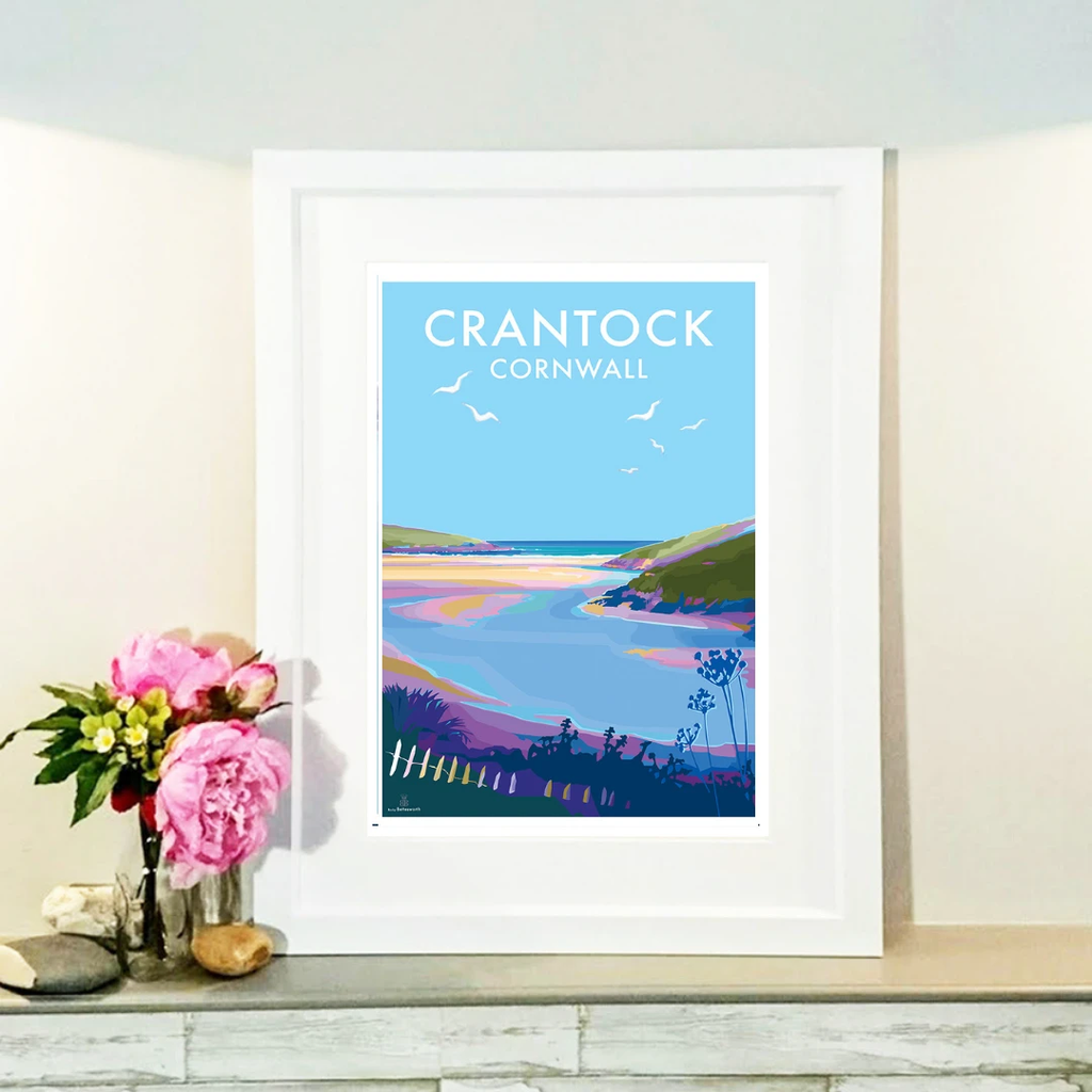 Cornwall Travel Poster – Vintage Crantock Beach Art by Becky Bettesworth by BeckyBettesworth (crantock)