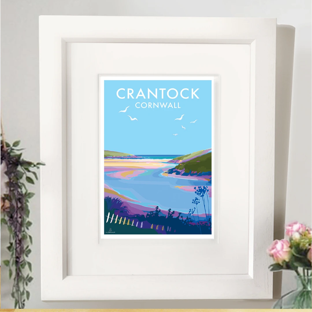 Cornwall Travel Poster – Vintage Crantock Beach Art by Becky Bettesworth by BeckyBettesworth (crantock)