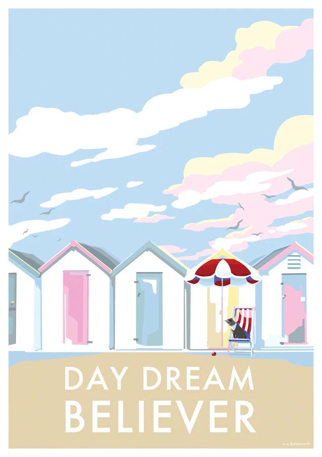 Vintage Beach Poster – Day Dream Believer Beach Hut Print by BeckyBettesworth (day-dream-believer)