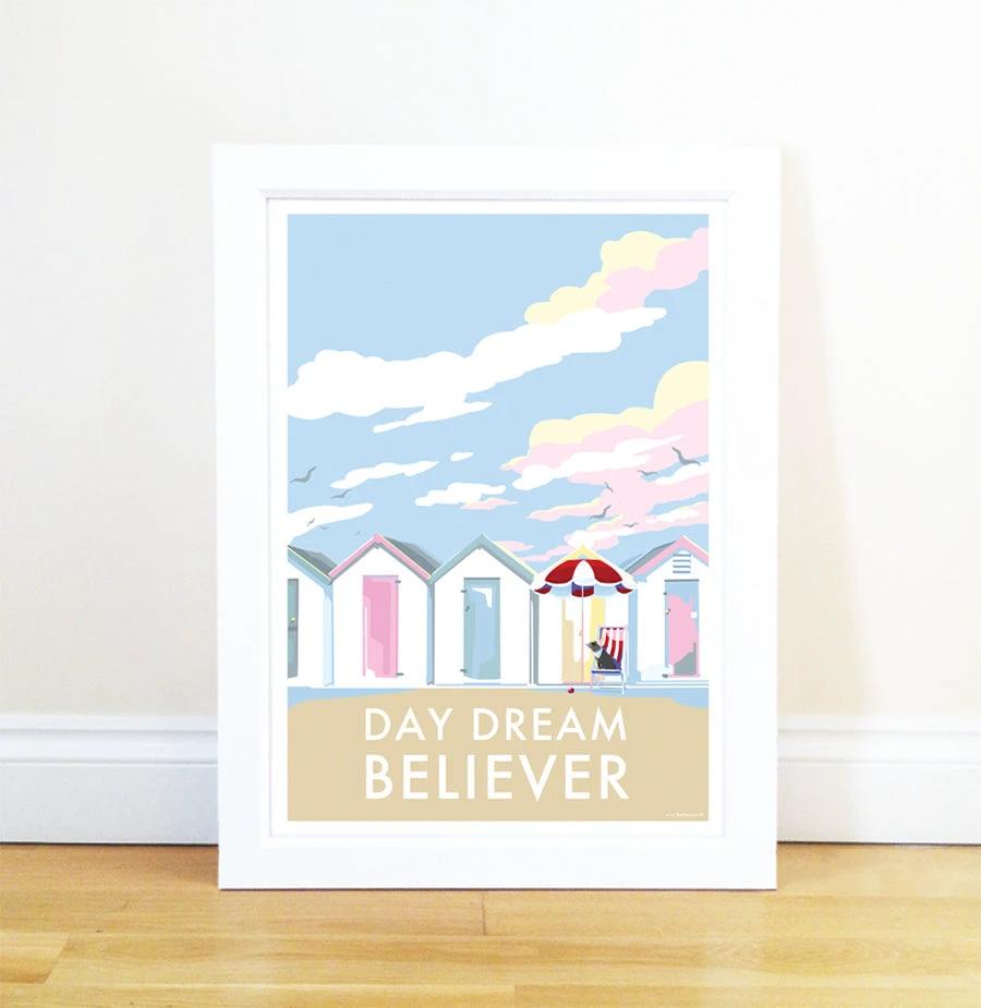 Vintage Beach Poster – Day Dream Believer Beach Hut Print by BeckyBettesworth (day-dream-believer)