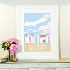 Vintage Beach Poster – Day Dream Believer Beach Hut Print by BeckyBettesworth (day-dream-believer)